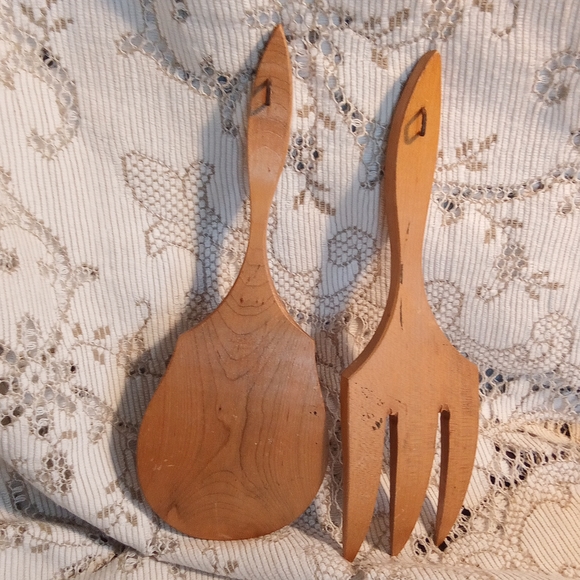 Very old hand made salad fork & spoon - Picture 2 of 4